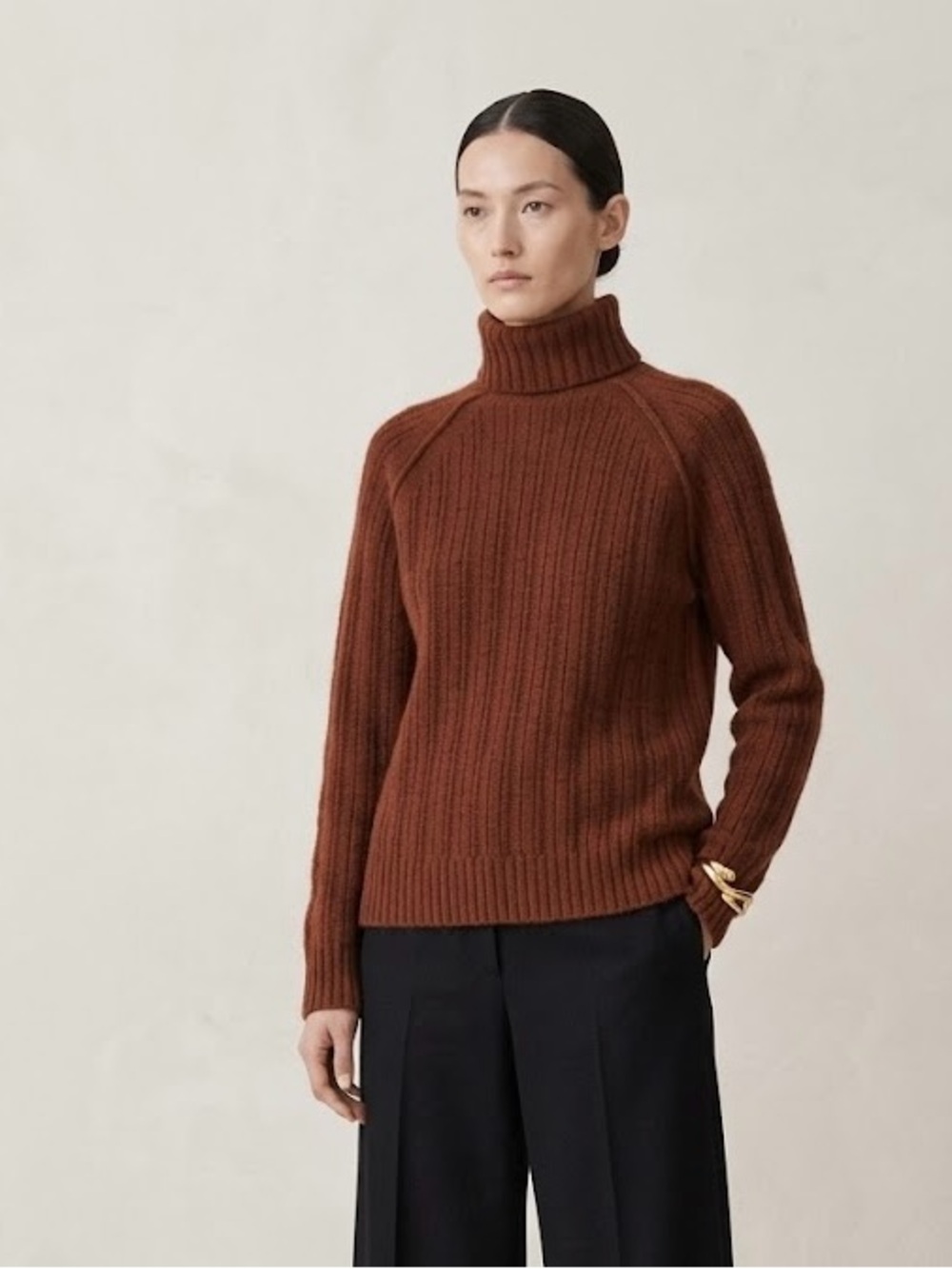 Black Brown 1826 100% Cashmere Thick Ribbed Turtleneck Sweater M Rust